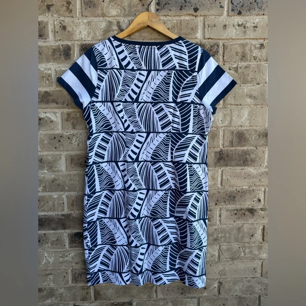 Tommy Bahama Navy & White Leaf Printed Short Sleeve Women's Dress size Large - Picture 6 of 7